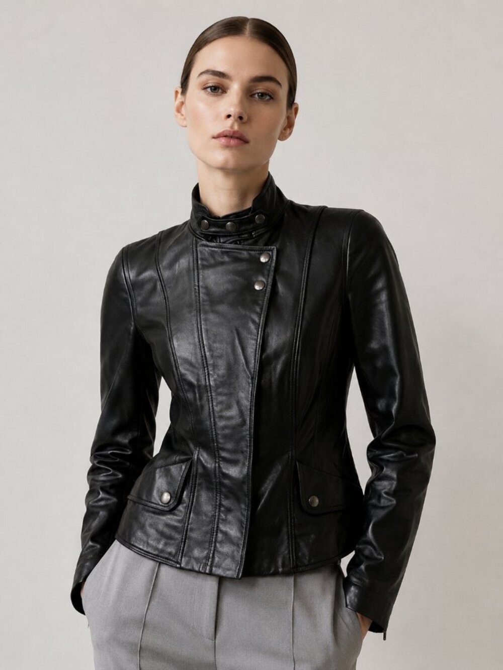 Armani Exchange 100% Genuine Black Lamb Leather Fitted Jacket
